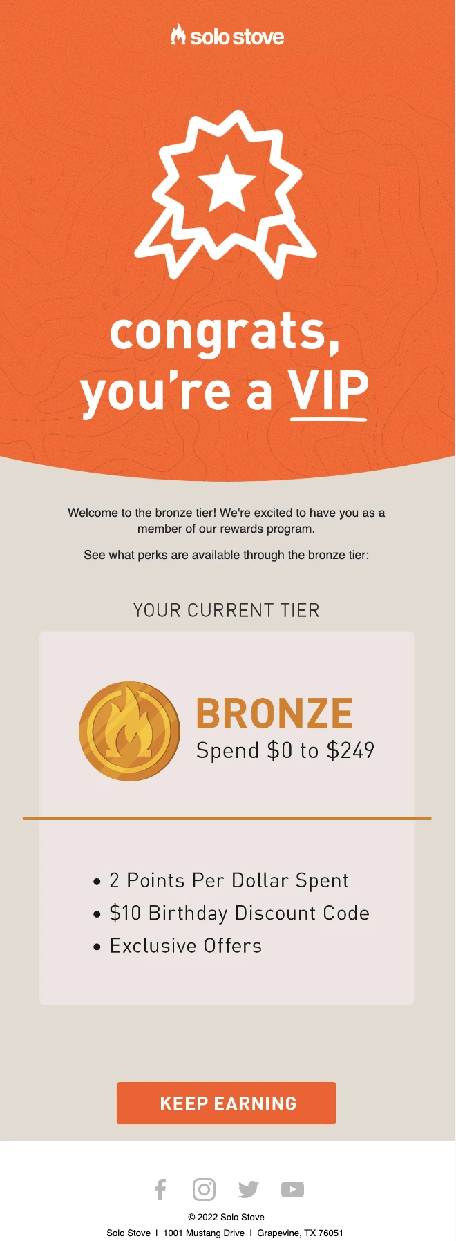 Loyalty program for eCommerce store example from Solo Stove