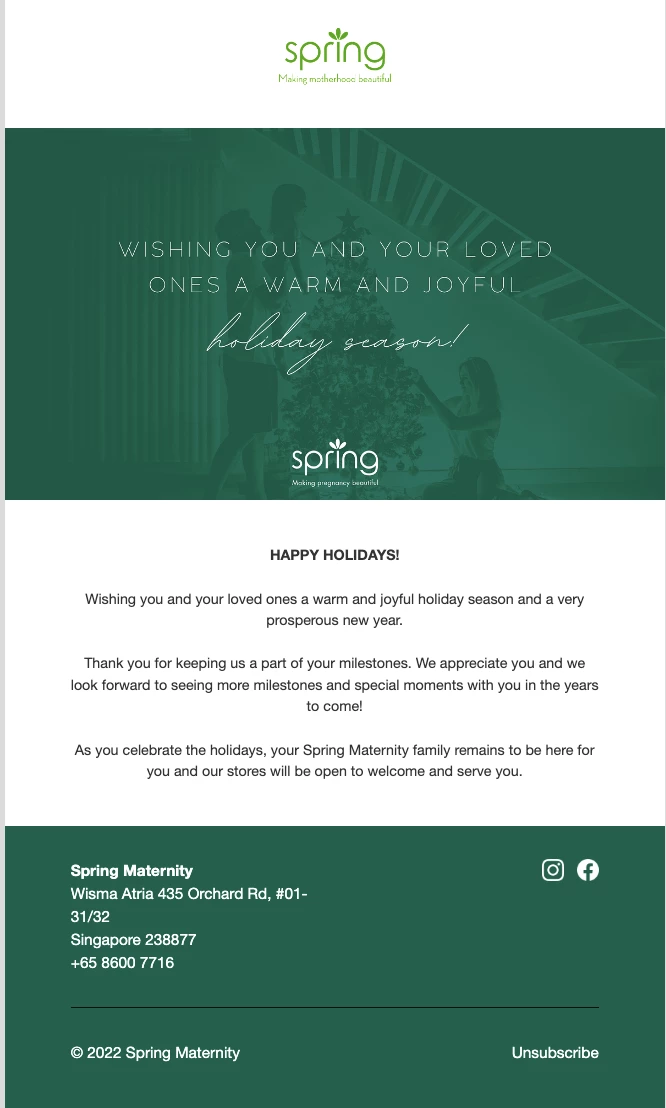 Spring Maternity check in email example for eCommerce