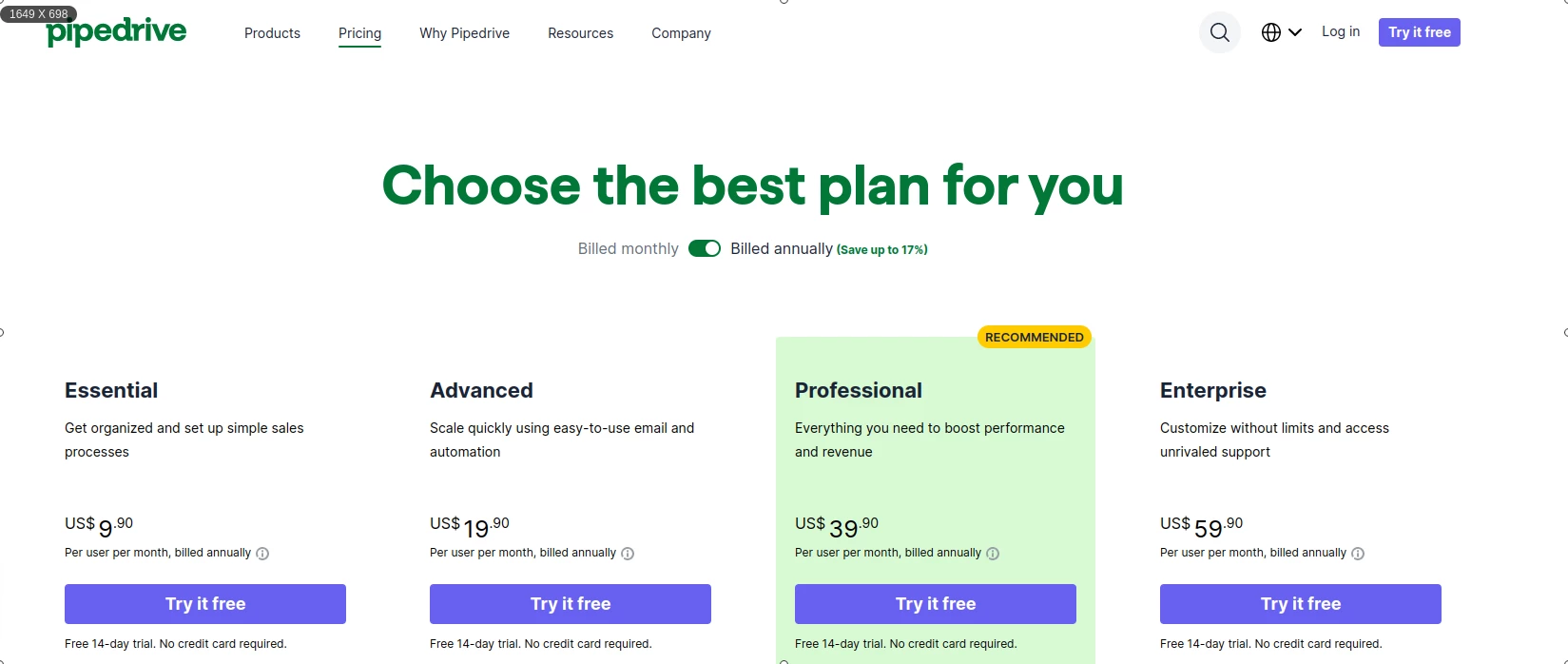 Pipedrive pricing