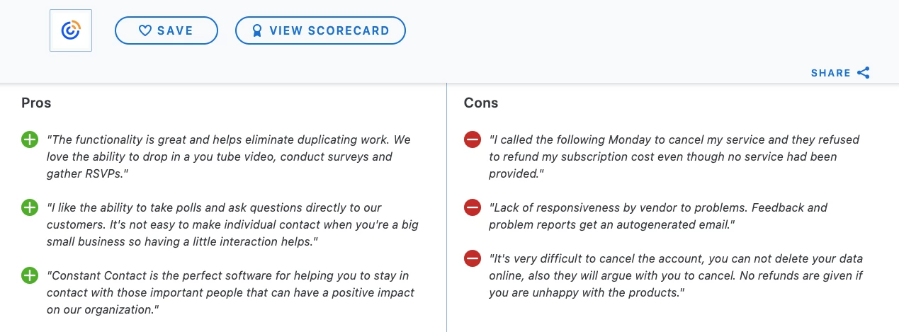 Pros and cons list for constant contact