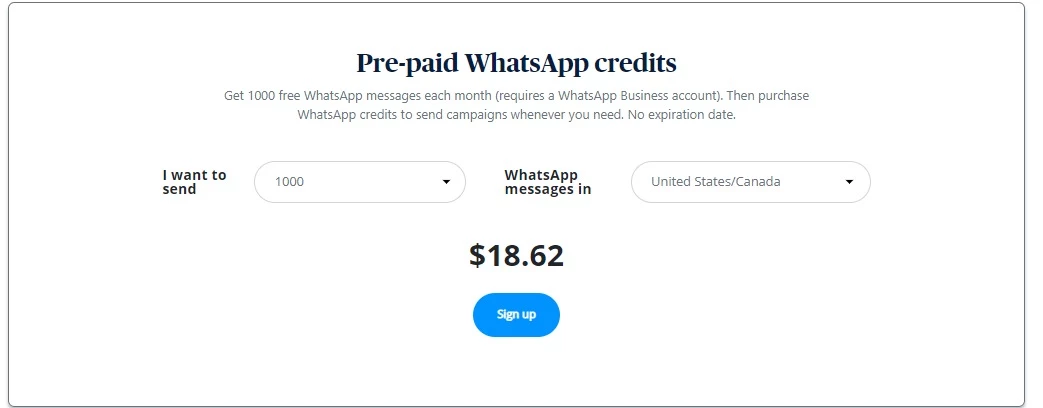 Sendinblue prepaid WhatsApp credits