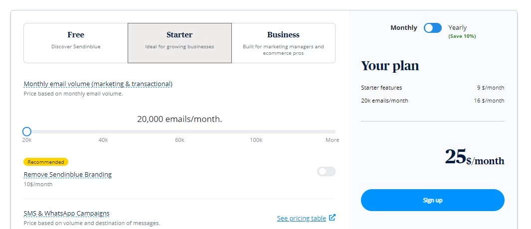 Sendinblue Starter plan