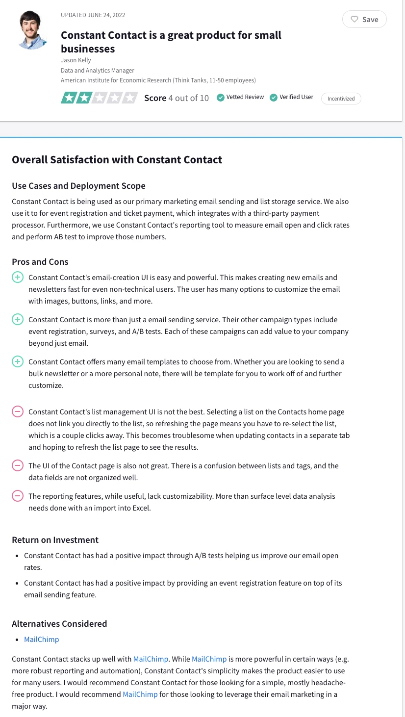 Pros and Cons review for Constant Contact