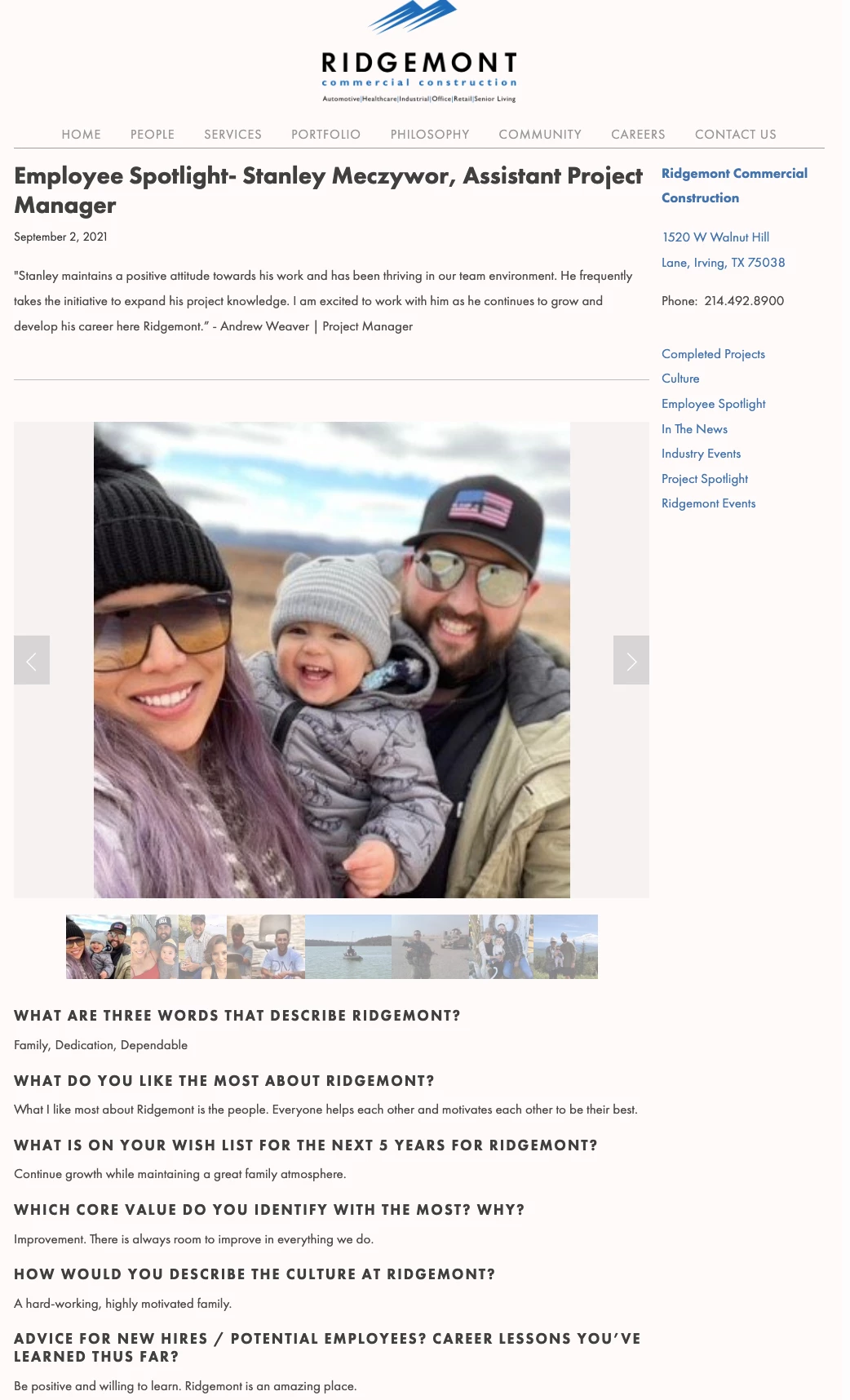 Employee spotlight example for construction companies