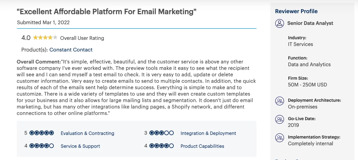 Favorable review for Constant Contact from Gartner