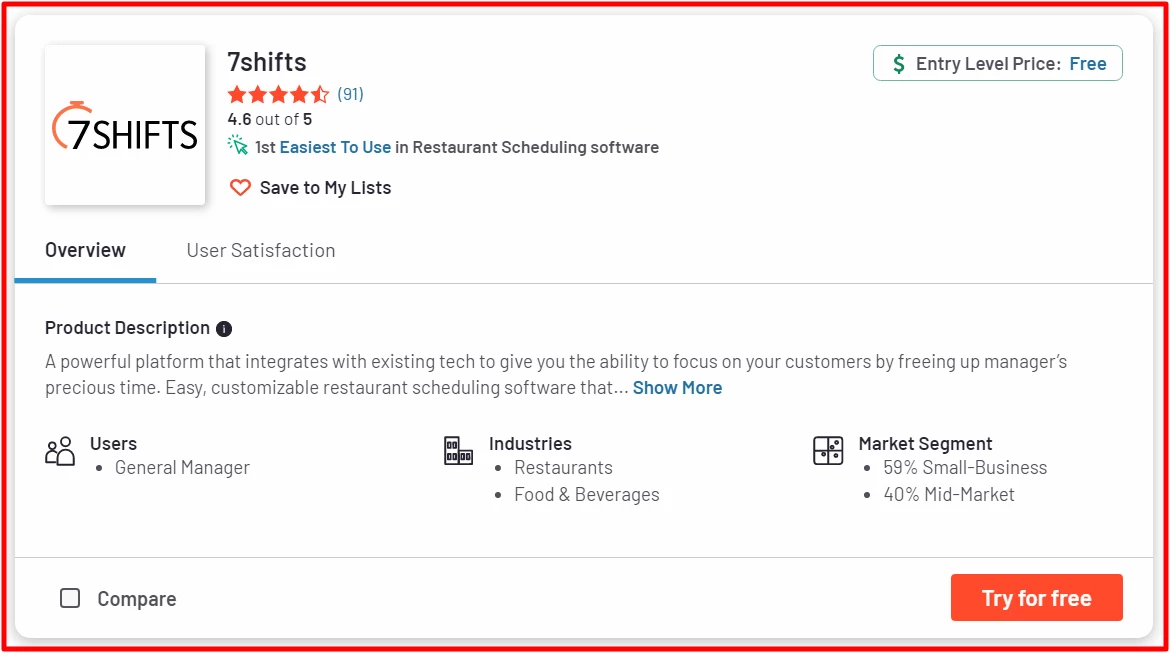 Best Restaurant Scheduling Software listed by G2