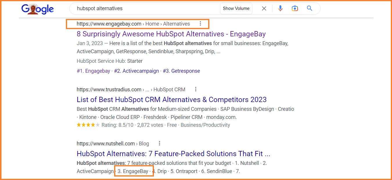 HubSpot alternatives SERP