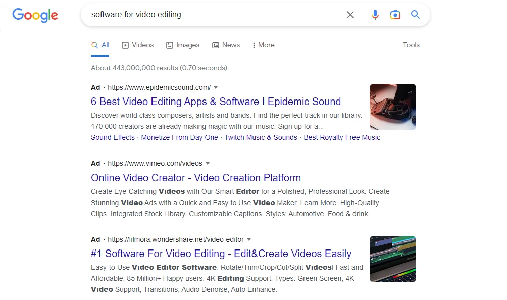 PPC ad Google Screenshot