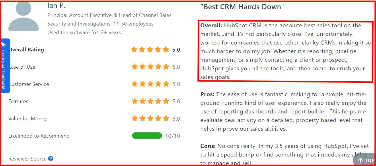 HubSpot Capterra review