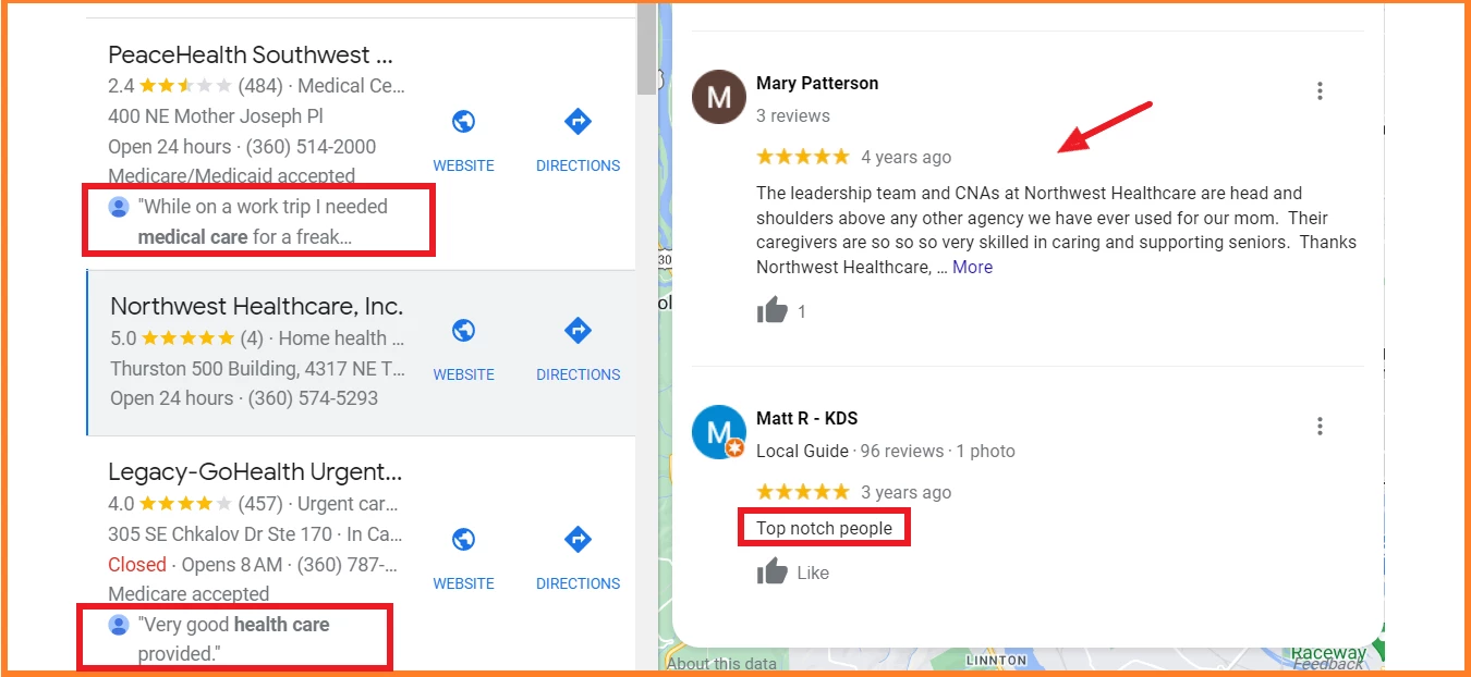 Google reviews by patients for healthcare businesses in Vancouver