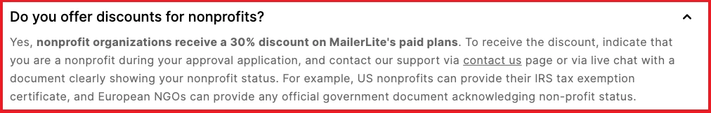MailerLite Discount for non-profits