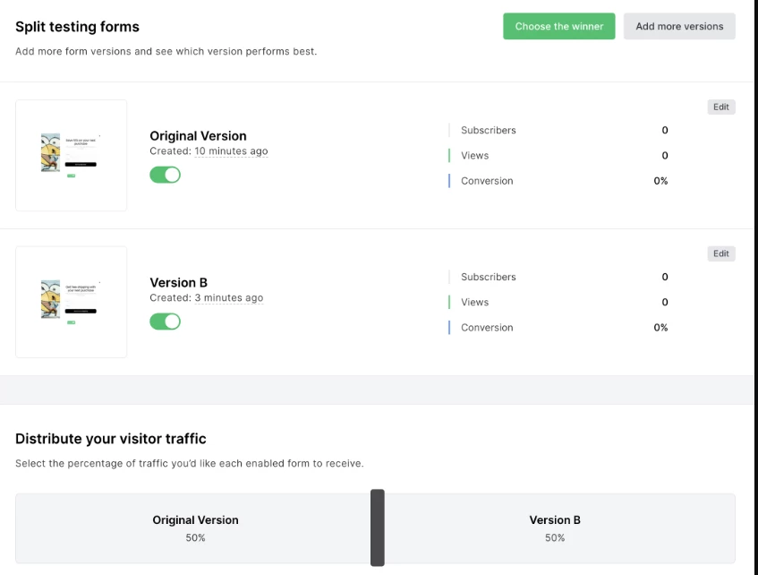 MailerLite split testing or A/B testing feature