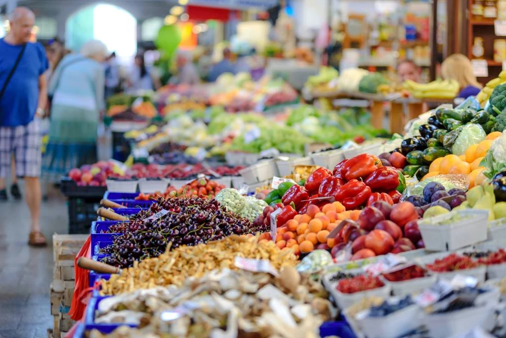Fruits and vegetables being sold at a local flea market