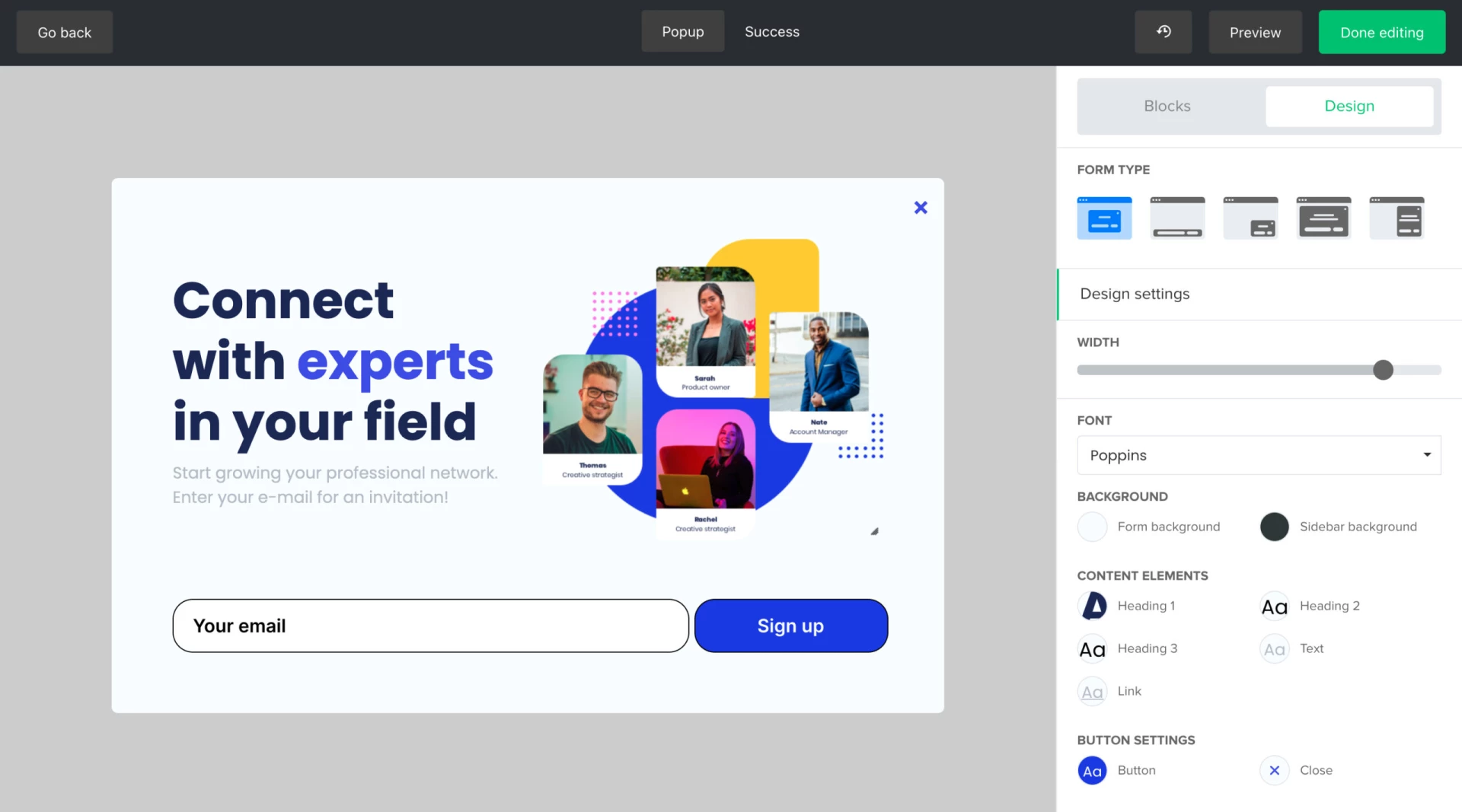 MailerLite drag-and-drop landing page builder
