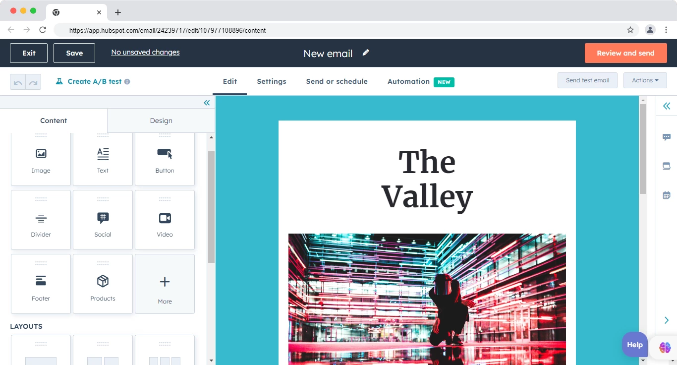 Email editor in HubSpot
