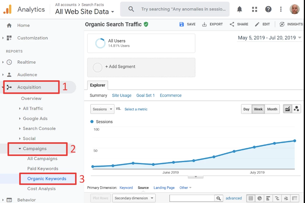 Google Analytics for organic web traffic