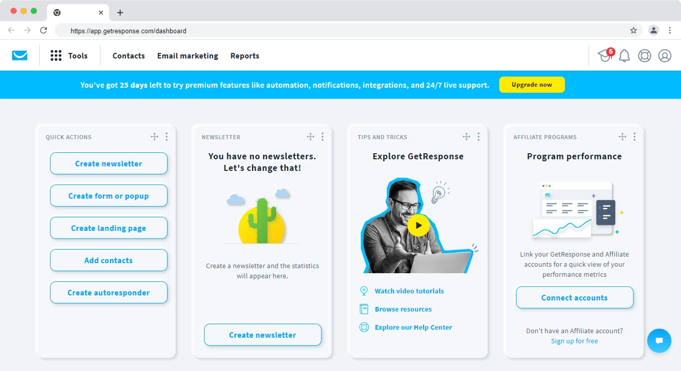 GetResponse dashboard