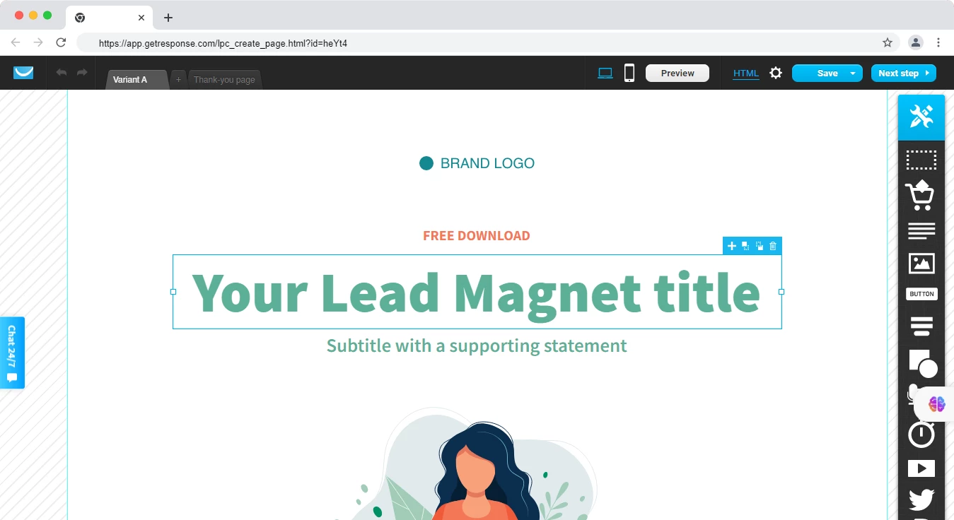 Landing page builder in GetResponse