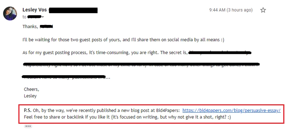 example of writing ps in email