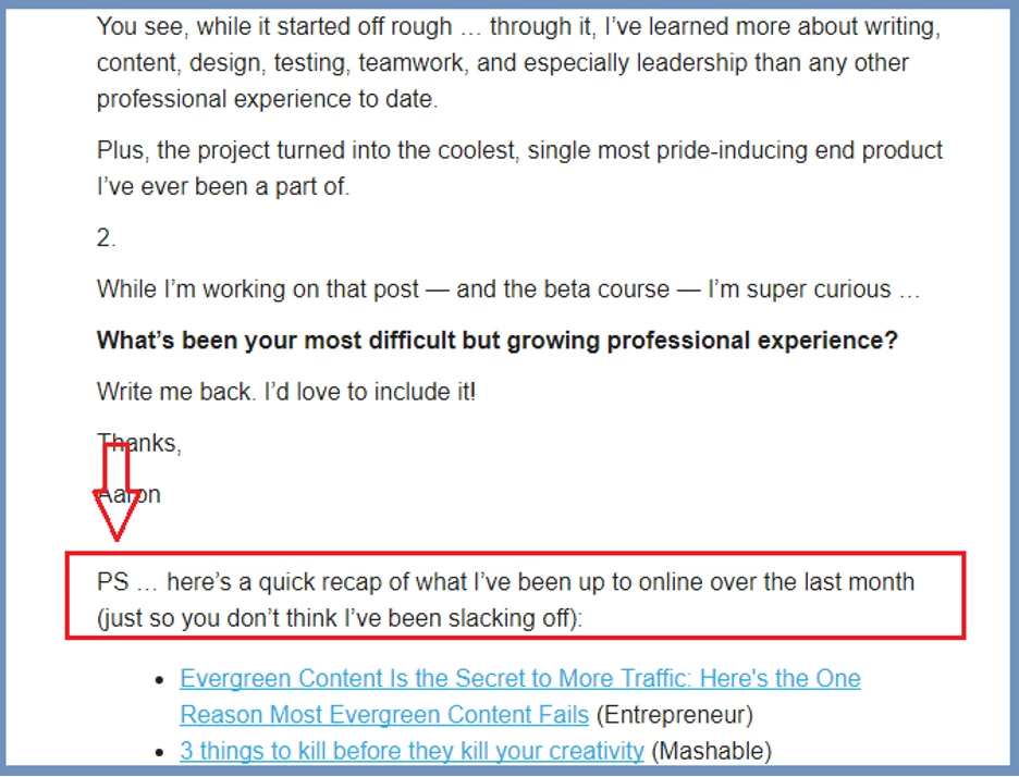 ps in email example