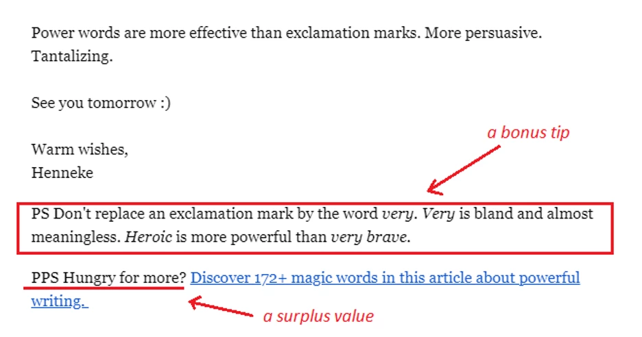 example of how to use ps in email