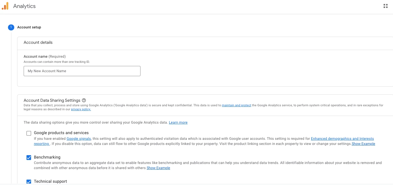 create an account on Google Analytics