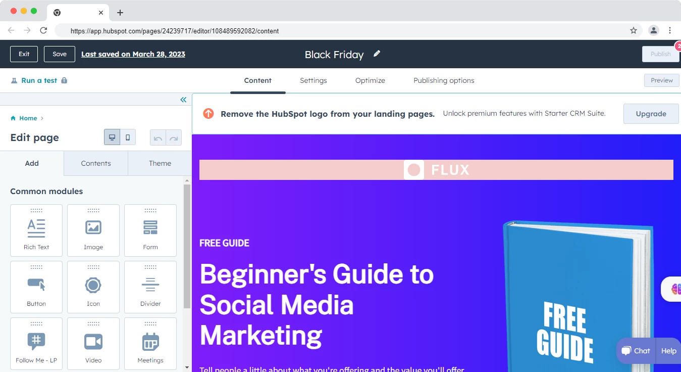 landing page builder in HubSpot
